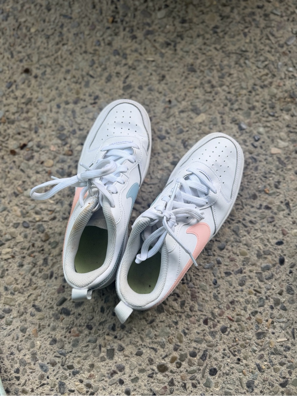 Nike White Low-Top Sneakers with Pink & Light Blue Swooshes
